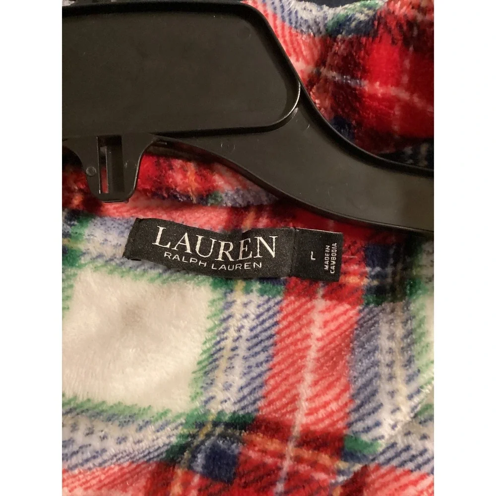 Lauren Ralph Lauren‎ Womens Red Plaid Fleece Robe LRL Crest Belted Large